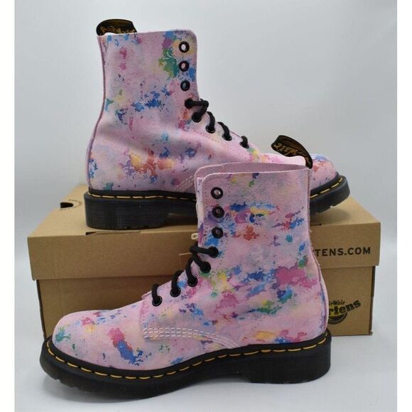 Dr Martens 1460 Womens Size 7 Pascal Pink Floral Rainbow Leather Combat Boots - Picture 4 of 11